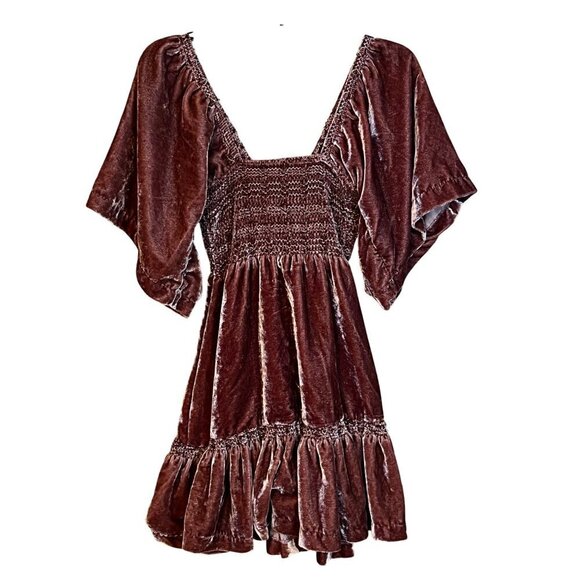 Free People Easy To Love Mini Dress in Dried Currant Small Womens Velvet Babydol - Picture 4 of 12